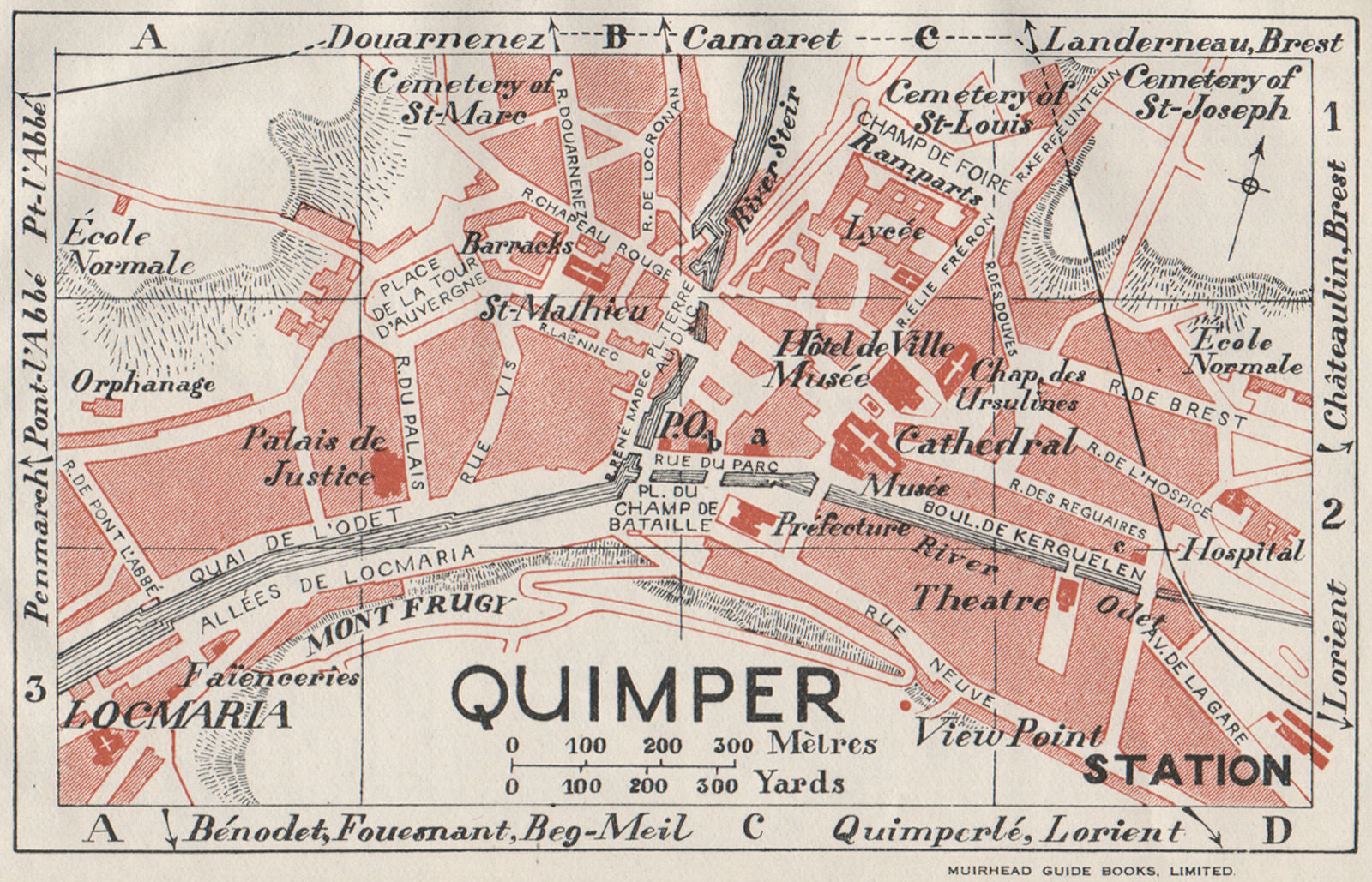 QUIMPER. Vintage town city map plan. Finistère 1926 old vintage chart
